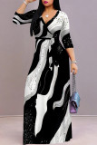 Casual Street Daily Geometric Print With Belt Contrast V Neck Printed Dresses