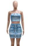 Sexy Print Patchwork Backless Strapless Sleeveless Two Pieces
