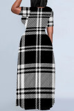 Casual Daily Plaid Contrast O Neck Printed Plus Size Dresses