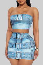 Sexy Print Patchwork Backless Strapless Sleeveless Two Pieces