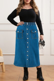 Casual Solid Color Pocket Buckle Patchwork Straight Plus Size Jeans