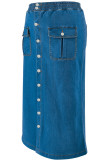 Casual Solid Color Pocket Buckle Patchwork Straight Plus Size Jeans