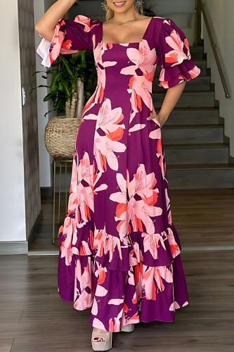 Celebrities Print Pocket Patchwork Zipper Square Neck A Line Dresses