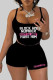 Sexy Letters Patchwork Backless Spaghetti Strap Sleeveless Two Pieces