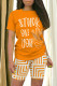 Casual Daily Geometric Print Letter Print Contrast O Neck Short Sleeve Two Pieces