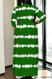 Casual Daily Striped Print Lace Up Contrast V Neck Printed Plus Size Dresses