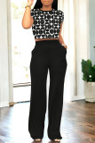 Casual Street Geometric Print Pocket Contrast O Neck Short Sleeve Two Pieces