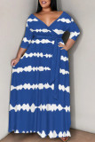 Casual Daily Striped Print Lace Up Contrast V Neck Printed Plus Size Dresses