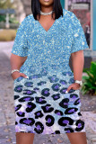 Casual Daily Gradient Print Pocket Sequined V Neck Printed Plus Size Dresses