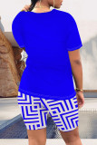 Casual Daily Geometric Print Letter Print Contrast O Neck Short Sleeve Two Pieces