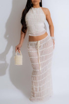 Celebrities Solid Color Lace Up Patchwork O Neck Sleeveless Two Pieces