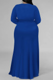 Sexy Daily Solid Color Lace Up Slit V Neck Long Sleeve Plus Size Dresses