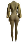 Casual Solid Color Patchwork V Neck Skinny Jumpsuits