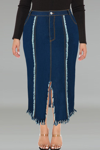 Street Solid Color Buttons Patchwork Slit Zipper Plus Size