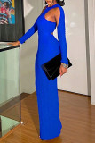 Celebrities Solid Color Hollow Out Patchwork O Neck Long Dresses