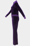 Casual Solid Color Pocket Patchwork Zipper Zipper Collar Long Sleeve Two Pieces