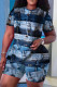 Casual Print Basic O Neck Short Sleeve Two Pieces