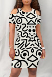 Casual Geometric Print Graffiti Print Contrast O Neck Printed Dresses