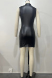 Casual Solid Color Basic Half A Turtleneck Wrapped Skirt Dresses
