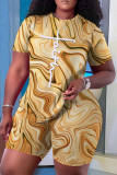 Casual Print Basic O Neck Short Sleeve Two Pieces