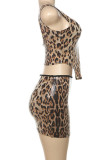 Street Print Patchwork Backless Square Neck Sleeveless Two Pieces