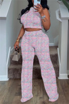 Casual Print Basic O Neck Sleeveless Two Pieces
