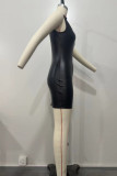 Casual Solid Color Basic Half A Turtleneck Wrapped Skirt Dresses