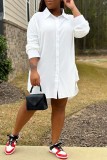 Casual Solid Color Slit Turndown Collar Shirt Plus Size Dresses