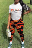 Casual Print Patchwork O Neck Short Sleeve Two Pieces
