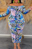 Celebrities Print Buckle Patchwork Backless Off Shoulder Long Plus Size Dresses