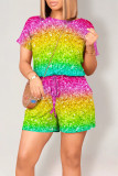 Casual Street Geometric Print Cartoon Print Draw String Pocket Contrast O Neck Loose Rompers
