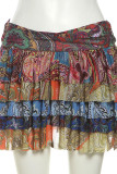 Street Print Patchwork Ruched Boot Cut Low Waist Speaker Patchwork Bottoms