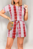 Casual Gradient Print Draw String Pocket O Neck Loose Rompers