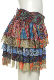 Street Print Patchwork Ruched Boot Cut Low Waist Speaker Patchwork Bottoms
