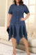 Street Solid Color Buckle Patchwork Ruched Turndown Collar Irregular Plus Size Dresses