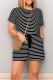 Casual Striped Patchwork Draw String Pocket O Neck Regular Rompers