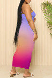 Sexy Gradient Print Contrast Square Neck Printed Dresses