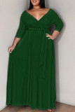 Elegant Solid Color Patchwork Strap Design V Neck Long Plus Size Dresses