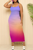 Sexy Gradient Print Contrast Square Neck Printed Dresses