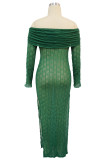 Elegant Solid Color Patchwork Backless High Slit Off Shoulder Long Dresses