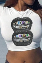 Casual Print Patchwork O Neck T-Shirts