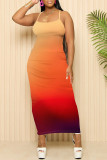 Sexy Gradient Print Contrast Square Neck Printed Dresses