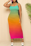 Sexy Gradient Print Contrast Square Neck Printed Dresses