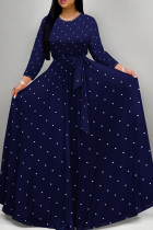 Elegant Polka Dot Patchwork Strap Design O Neck Long Dresses