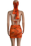 Sexy Print Hollow Out Draw String Patchwork Backless 4 Piece Sets