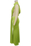 Elegant Solid Color Patchwork Ruched Half A Turtleneck Long Dresses