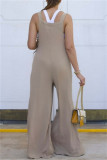 Casual Solid Color Buttons Backless Spaghetti Strap Regular Jumpsuits