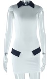 Casual Patchwork Contrast Turndown Collar Short Sleeve Short Sleeve Dress