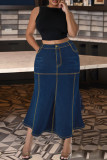 Street Solid Color Pocket Buttons Patchwork Zipper A Line Plus Size 