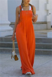Casual Solid Color Buttons Backless Spaghetti Strap Regular Jumpsuits
